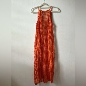 Orange crochet style beach cover up